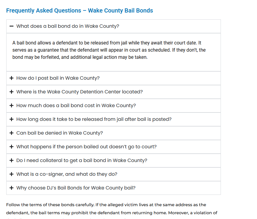 DJ's Bail Bonds dominating multiple AI search overviews across Raleigh bail queries.