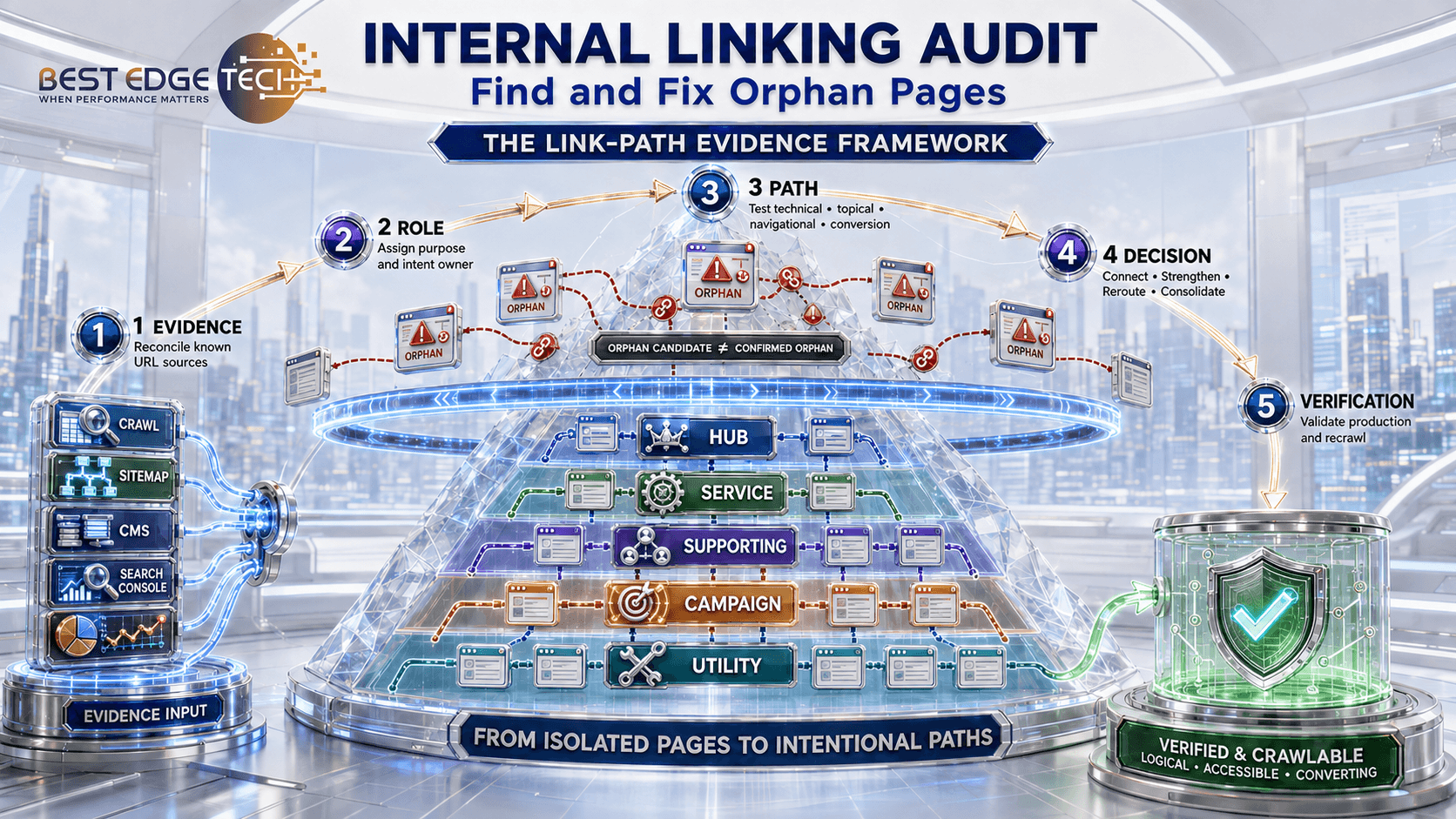 Internal linking audit framework for finding orphan pages and repairing website paths.