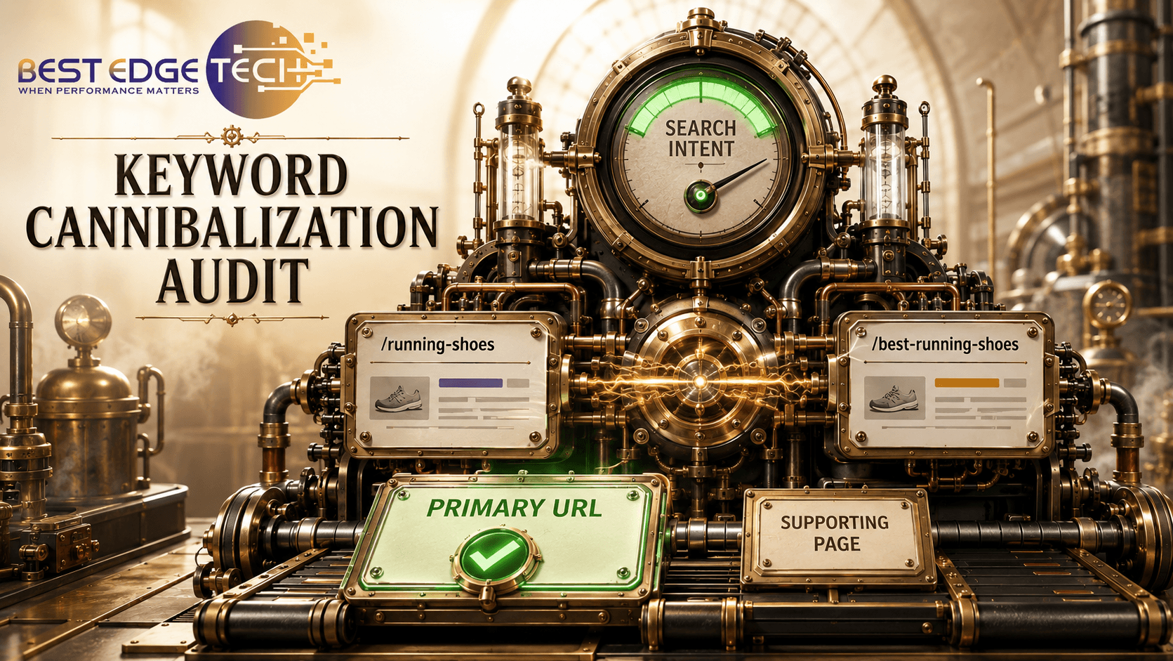 Steampunk search laboratory comparing two competing webpages to identify the primary URL for one search intent.