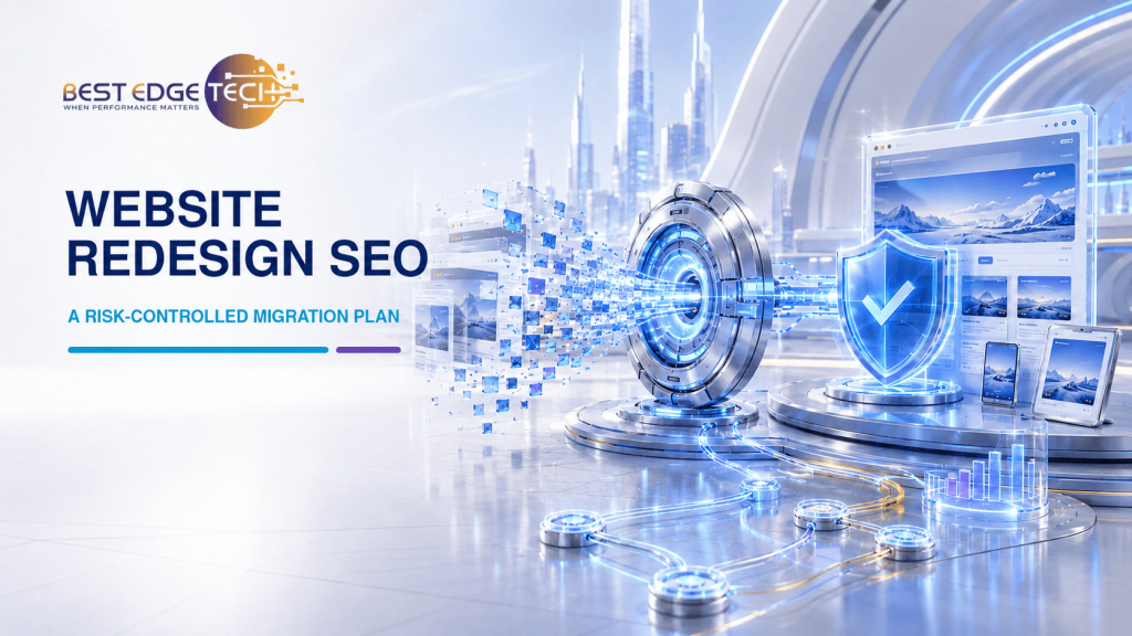 Futuristic website migration system connecting an existing website to a protected redesigned site