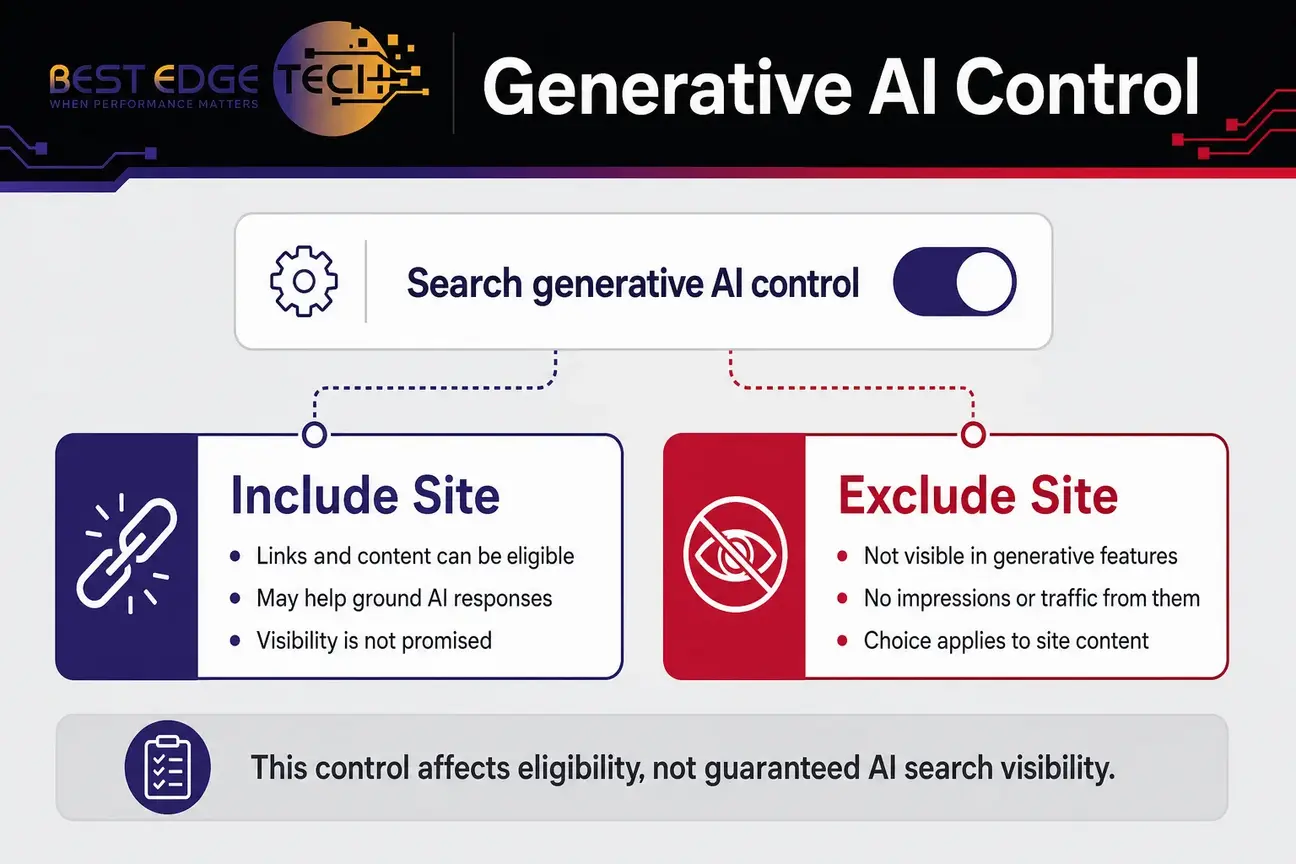 Annotated settings concept for the Search generative AI control with include and exclude options